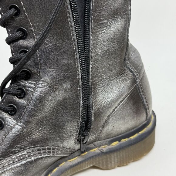 Dr Doc Martens 10183 Combat Boots Womens 7 Silver 14 Eyelet Zip Lace Up Goth - Picture 10 of 15